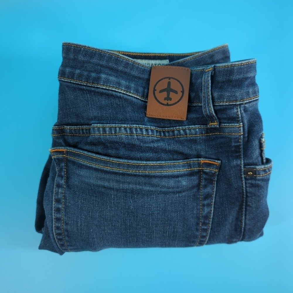 Aviator Style + Function Mens Jeans Dark Wash Slim Fit Denim Pants Blue 32x32